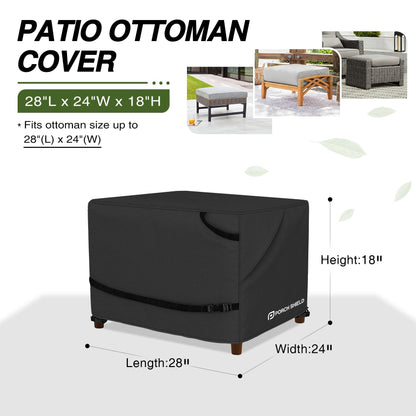 Porch Shield Patio Ottoman Cover - Waterproof Outdoor Rectangular Side Table Covers – 28L x 24W x 18H inch, Black
