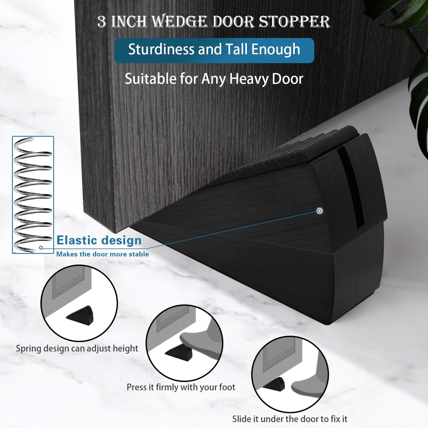 Actvty Heavy Duty Door Stopper, 2Pcs Wedge Door Stops, 3 Inch High Strongest Doorstop, Stainless Steel Spring Loaded Stopper Suits Any Heavy Doors