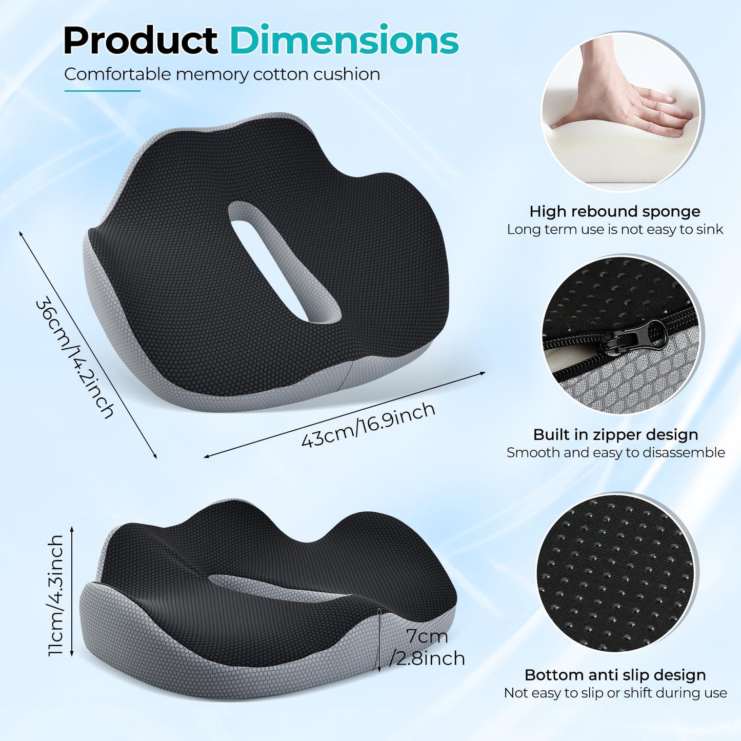 Chair Cushion, Ergonomic Seat Cushion, Orthopaedic Office Chair with Hole Handle, Non-Slip Breathable Hemorrhoids Doughnut Cushion, Wedge Cushion, Car, Coccyx Cushion, Seat Ring, Coccyx Relief