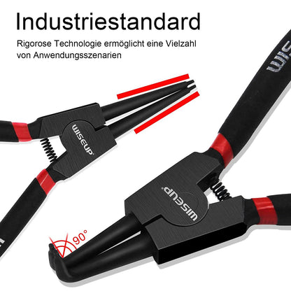 WISEUP Pliers Set, 170mm 4-Piece Bent/Straight Internal External Circlip Plier, Industrial Carbon Steel plier Set, Anti-Rust, Anti-Bending and Labor-Saving Split Ring Pliers, with Storage Bag