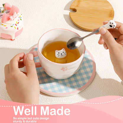 BigNoseDeer Kawaii Cat Mug with 3D Kitty Inside Ceramic Tea Cup Coffee Mug Cute Mugs Gifts for Women Girlfriend Kids(13oz)