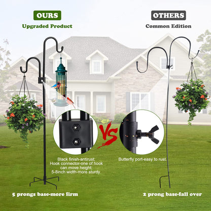 Shepherds Hook 76 Inches Double Sided Hook for Bird Feeder Heavy Duty Adjustable Outdoor Shepherd Hooks with 5-Prong Base for Lanterns Planting Hanger Weddings Wind Chimes