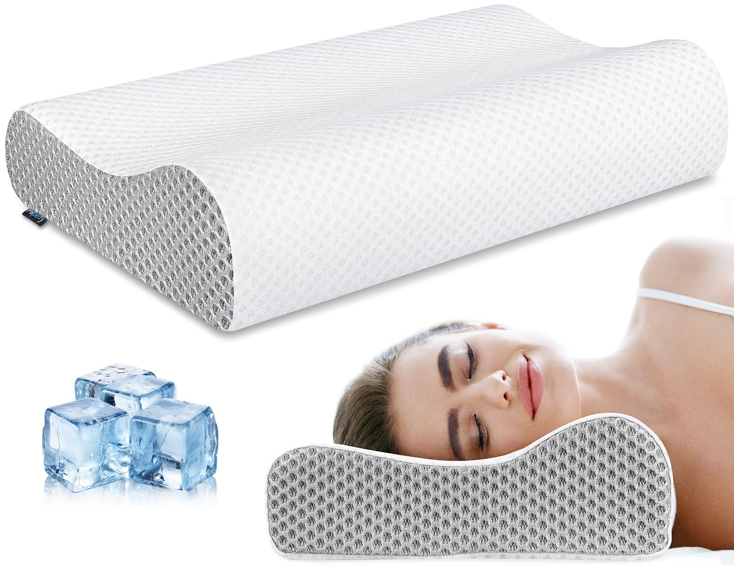 Pwperry Cervical Neck Pillow, Contour Memory Foam Pillows Neck Pillow for Sleeping, Ergonomic Pillow for Side Back Stomach Sleeper, Neck and Shoulder Pain