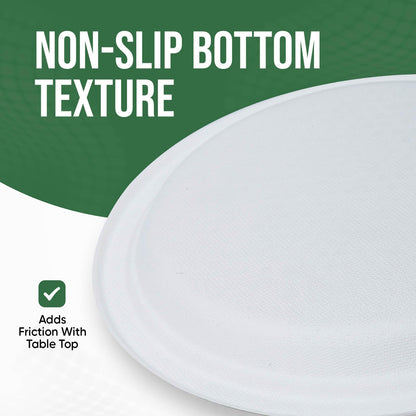 TaidMiao 9 Inch Paper Plates 100 Pack - 100% Compostable Dinnerware | Leak & Grease Resistant Disposable Plates for Parties, Microwavable, Bulk Eco-Friendly - White
