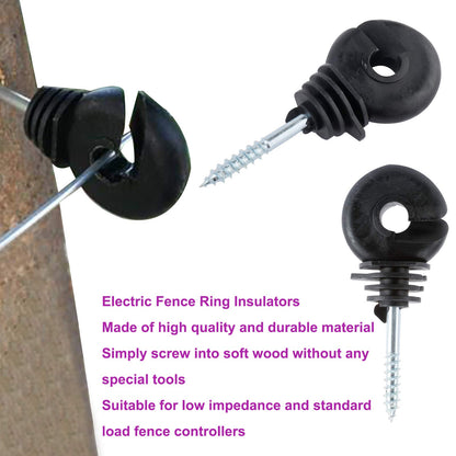 Yaegoo 100Pcs Electric Fence Ring Insulators, Screw-in Insulator Fence Ring Post Wood Post Insulator, Black