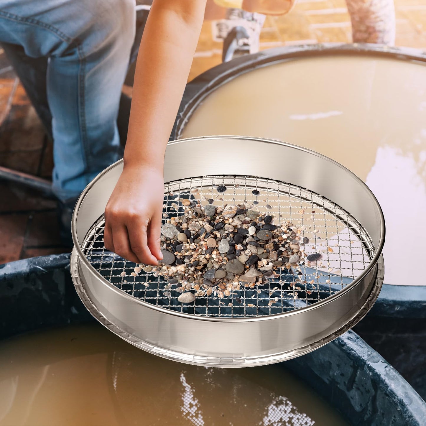 Suwimut Soil Sifter for Gardening, 12 Inch Large Stainless Steel Soil Sieve with 0.39 Inch Mesh, Garden Sifting Screen for Dirt, Sand, Rock, Filtration, Compost and Bonsai
