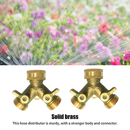 Anxingo 2 Way Heavy Duty Brass Garden Hose Connector Splitter Y Shut Off Valve for Lawn and Garden, Outlet Hose Splitter, Hose Spigot Adapter with 2 Valves, 3/4" GHT Thread 4 Rubber Washers