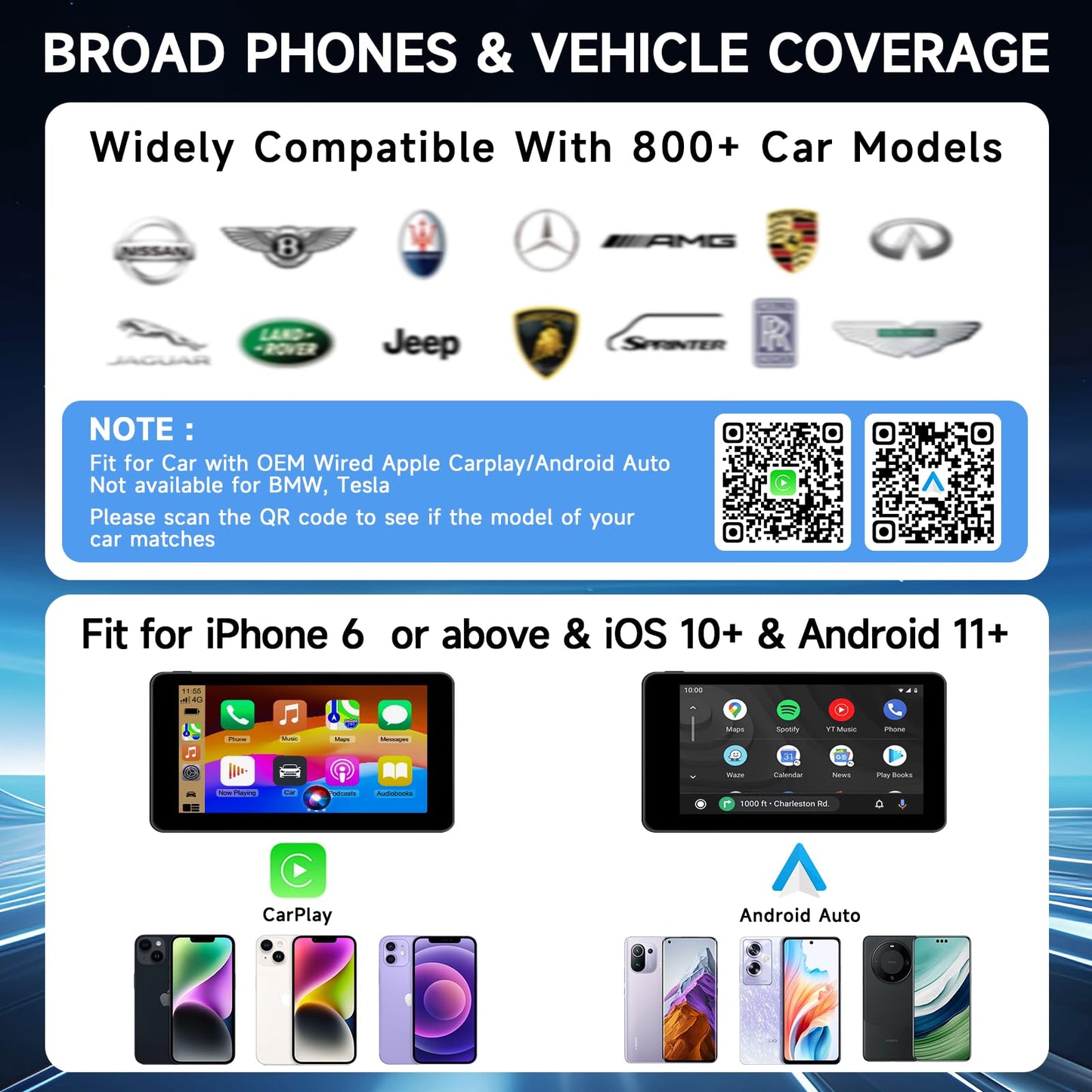 Wireless CarPlay Adapter for iPhone, Stable Fast Mini Car Play Wireless Adapter for OEM Wired Carplay and Android Auto Car, Compatible with iPhone 6+, Android 11+ and Cars from 2016