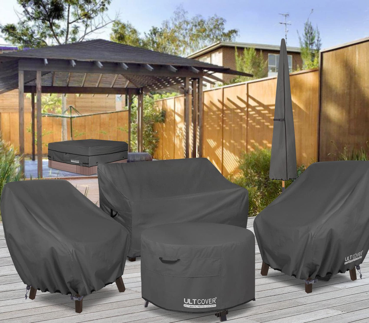 ULTCOVER Patio Fire Pit Table Cover Round 32 inch Outdoor Waterproof Fire Bowl Cover, Black