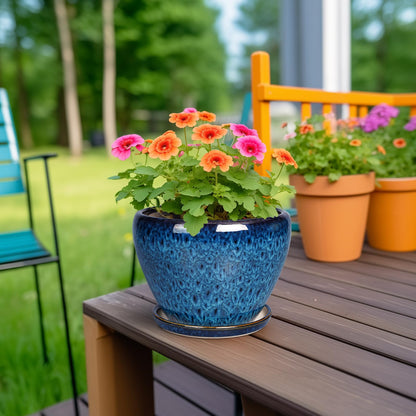 Ceramicfor Ceramic Modern Glaze Succulent Planter Pot with Drainage Hole and Saucer 6 Inch Round Flower Plant Pot for Indoor Outdoor Herb Snake Plants