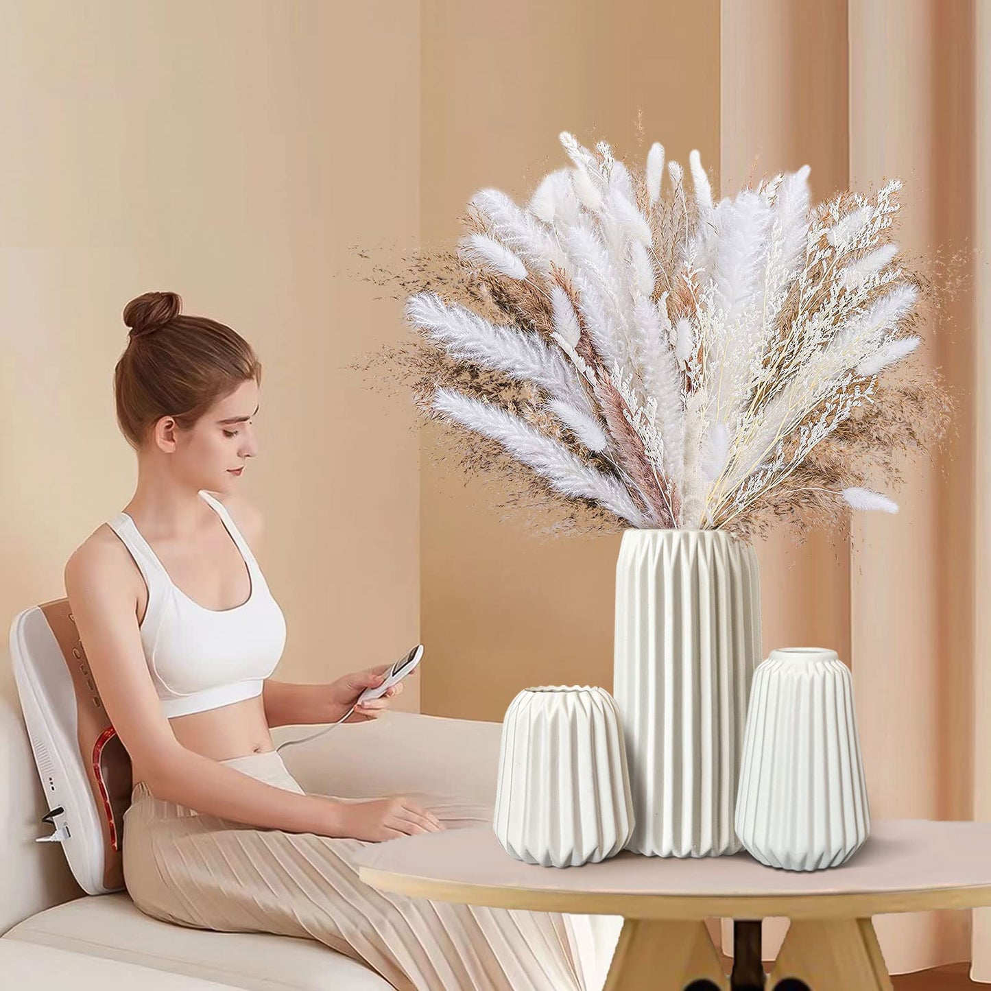 White Ceramic Vases -Set of 3 Flower Vase for Modern Home Decor,Nordic Minimalism Style for Wedding Party Bedroom Office Entryway Living Room & Bathroom Shelf Decor Centerpiece Table Decorations