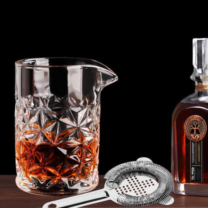 Carfeel 2 Piece Crystal Cocktail Mixing Glass Set with Hawthorne Strainer, Old Fashioned Mixing Glass