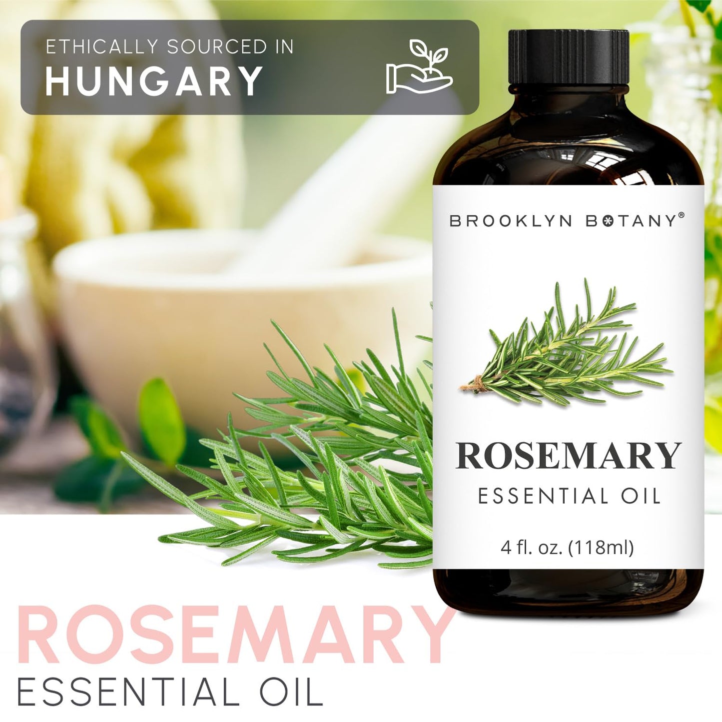 Brooklyn Botany Rosemary Essential Oil - Huge 118 ml - 100% Pure and Natural - Premium Grade with Dropper - for Aromatherapy and Diffuser