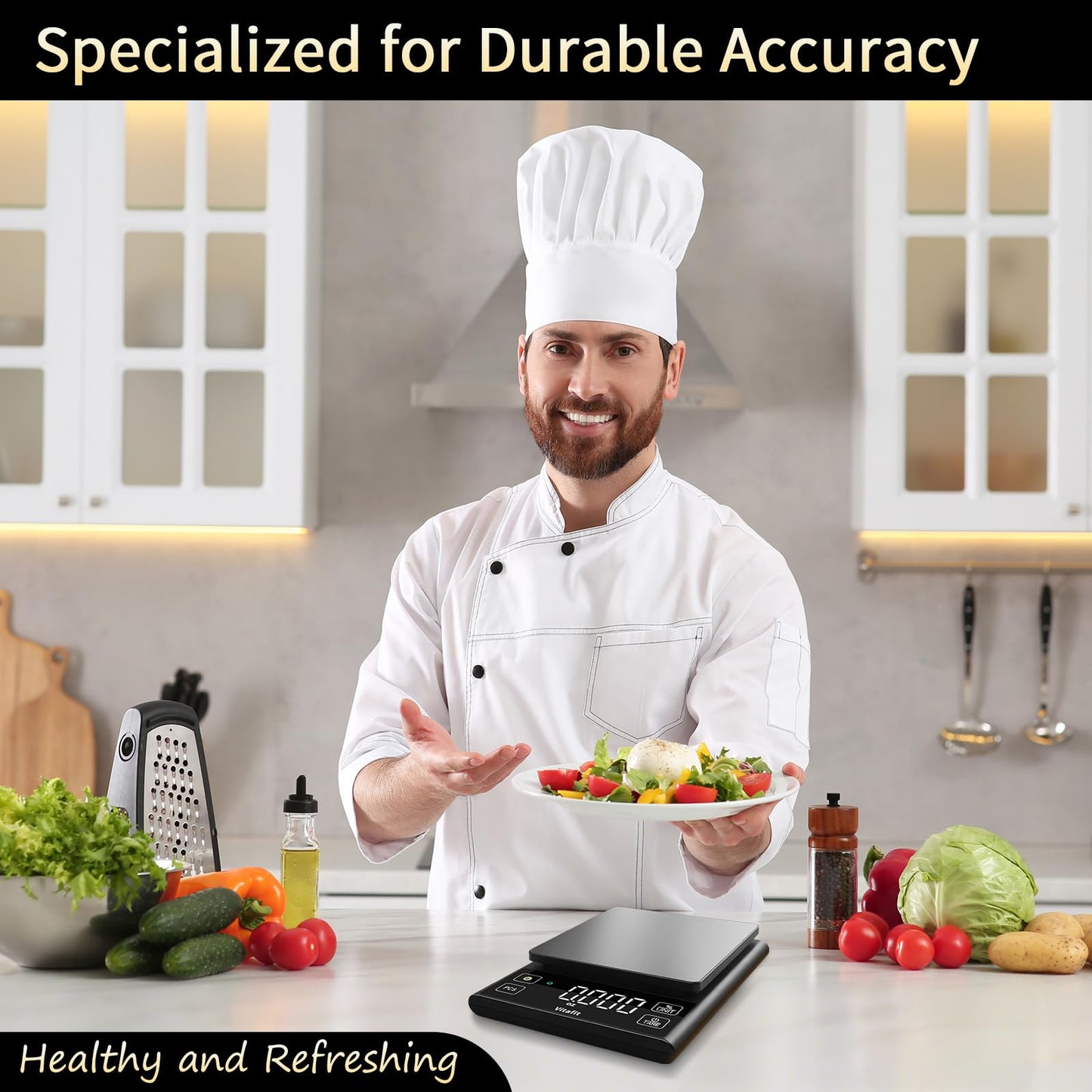 Vitafit 11lb Food Scale, High Accuracy 0.0001lb by Our Professional Factory Since 2001, Digital Kitchen Scale with% Percentage Function Cooking,Baking&Coffee, Stainless Steel, Big LED, Black