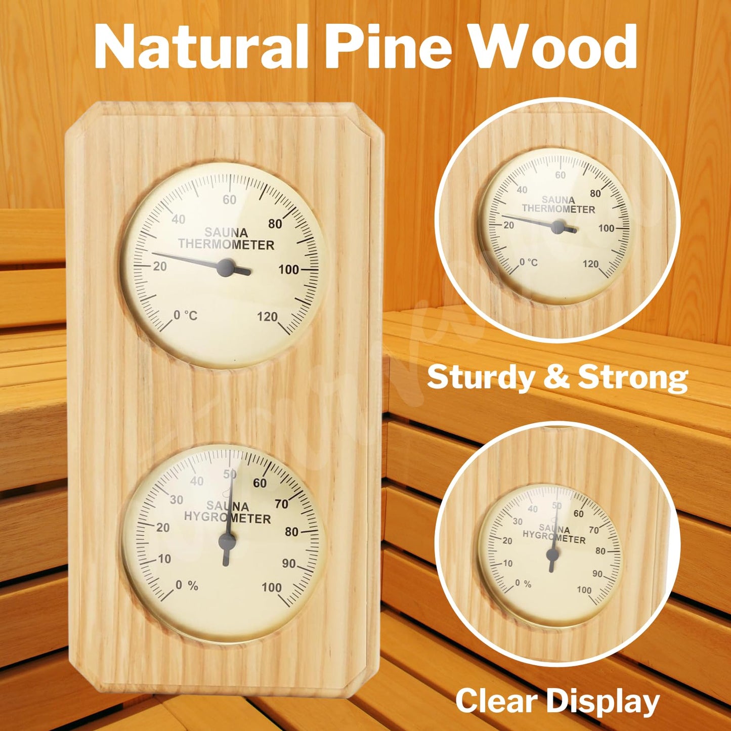 2 in 1 Wooden Sauna Thermometer and Hygrometer, Atarvana Indoor Hygrothermograph for Sauna Rooms, Spa, Hotel Accessories