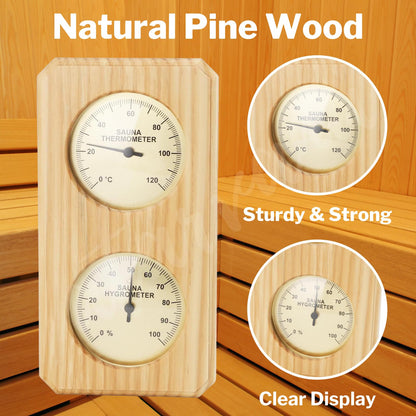 2 in 1 Wooden Sauna Thermometer and Hygrometer, Atarvana Indoor Hygrothermograph for Sauna Rooms, Spa, Hotel Accessories