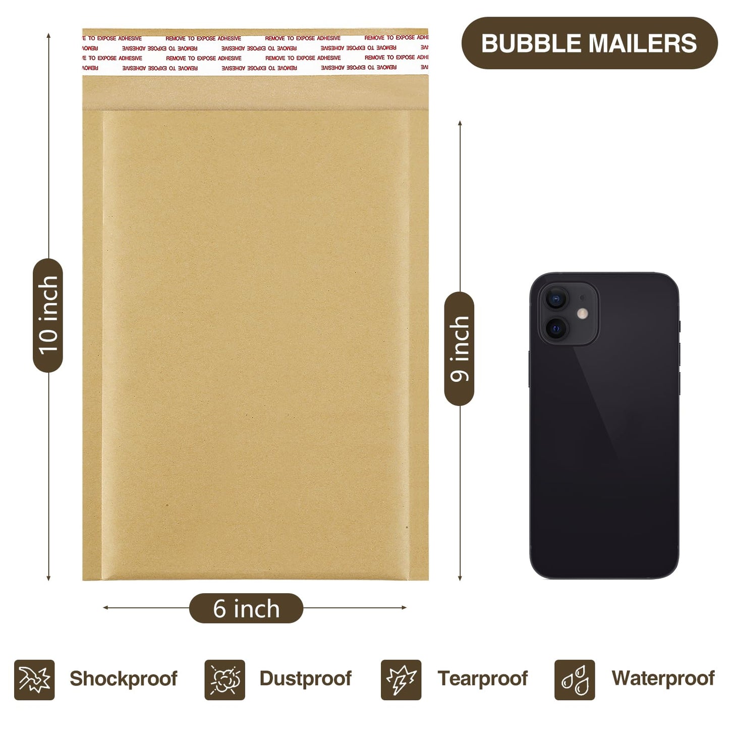 UCGOU Natural Kraft Bubble Mailers 6x10 Inch 50 Pack Brown Padded Envelopes #0 Small Business Mailing Packages Self Sealing Tear Resistant Boutique Bulk Mail Shipping Bags for Jewelry Makeup Supplies