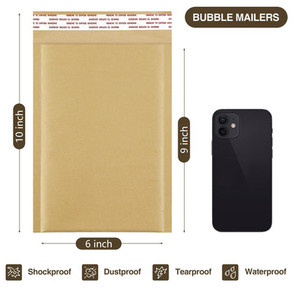 UCGOU Natural Kraft Bubble Mailers 6x10 Inch 50 Pack Brown Padded Envelopes #0 Small Business Mailing Packages Self Sealing Tear Resistant Boutique Bulk Mail Shipping Bags for Jewelry Makeup Supplies
