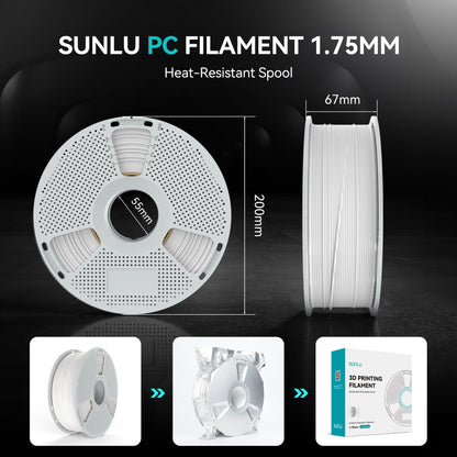 SUNLU PC Filament 1KG, 1.75mm Polycarbonate 3D Printer Filament, High Temperature Reusable Spool, Impact Resistance & Tough, Natural White