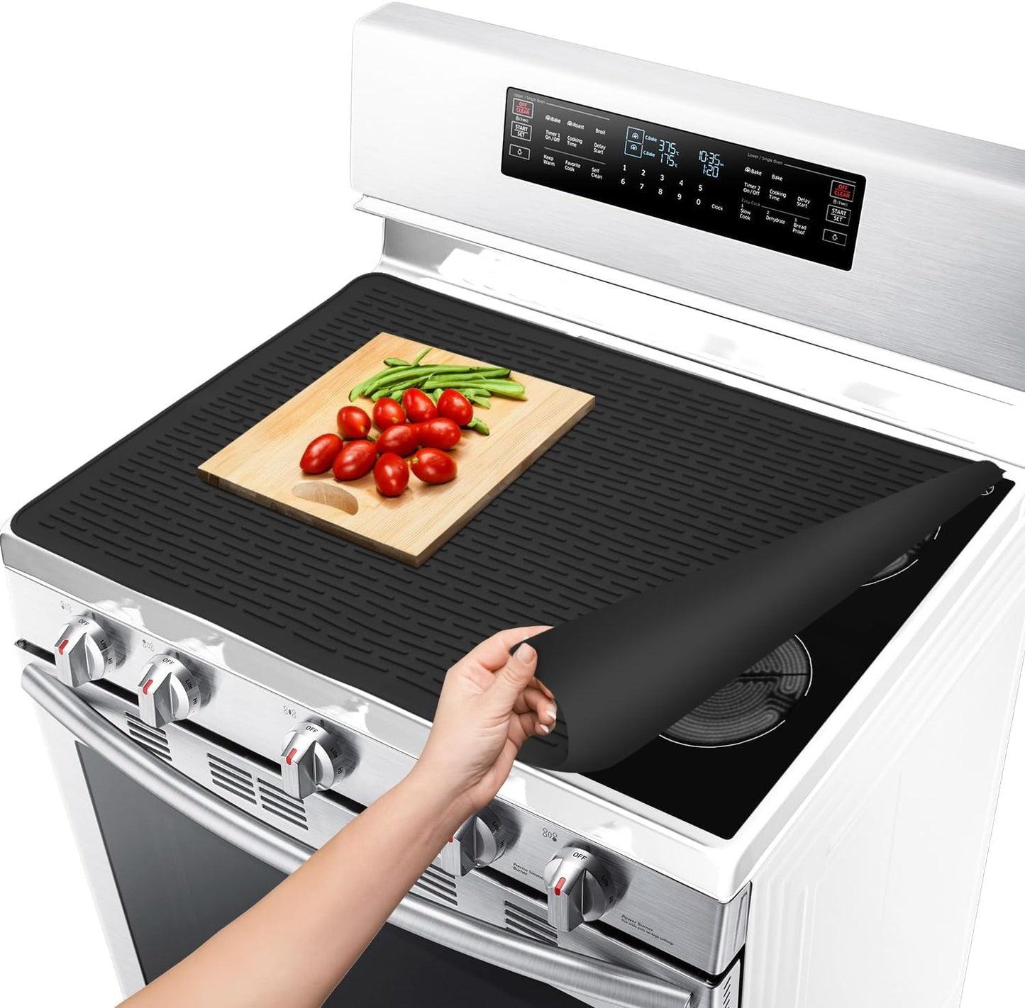 Silicone Stove Top Covers for Electric Stove (30 x 21 Inch) - Silicone Mat for Glass Cooktop, Heat-Resistant Cover Protector, Electric Cooktop Mat with AntiSlip Backing, Ideal Kitchen Accessory(Black)