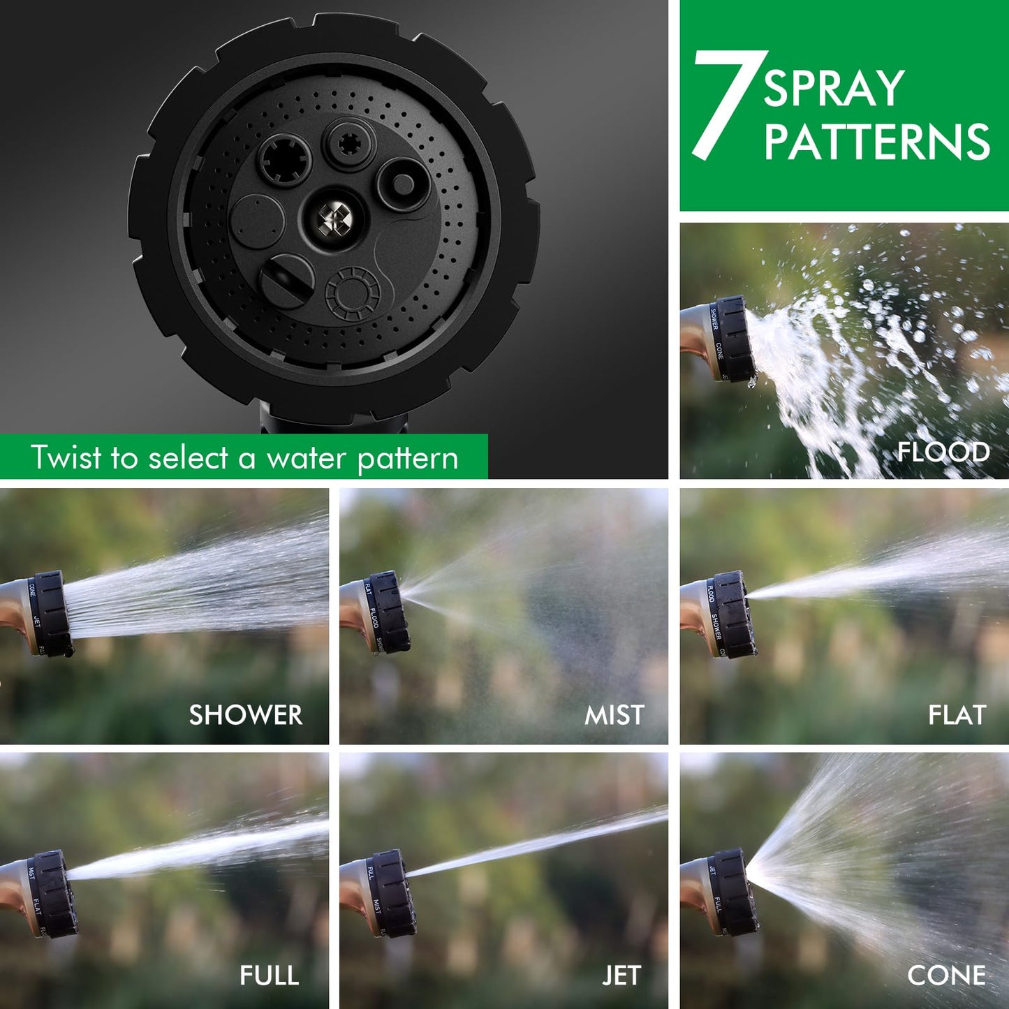 RESTMO Garden Hose Nozzle, Heavy Duty Metal Water Hose Sprayer with 7 Watering Patterns, Thumb Control | On Off Valve, High Pressure Nozzle Sprayer for Watering Plants, Car & Pet Washing, Bronze
