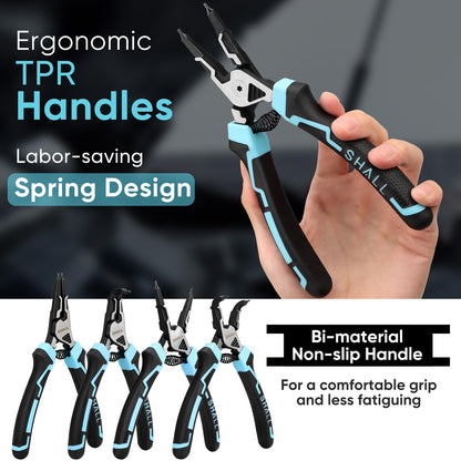 SHALL Snap Ring Pliers Set, 4-Piece Heavy Duty 7" Snap Ring Pliers, Snap Ring Pliers with 5/64" Tip, Inverted Ring Remover Bracket Pliers with Portable Case