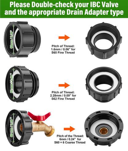 WADEO IBC Tote Adapter, IBC Tote Fittings 1/2" Male NPT Inlet 3/4" GHT Male Garden Hose Quick Connector Outlet Brass Ball Valve Faucet with 60 62mm Female Fine Thread with for Garden Hose Connector