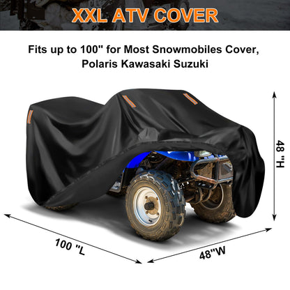 XXXL ATV Cover, Heavy Duty 4 Wheeler Covers, 420D Oxford Cloth Waterproof All Weather Protection Cover Fits up to 100" for Most Snowmobiles Cover, Polaris Kawasaki Suzuki
