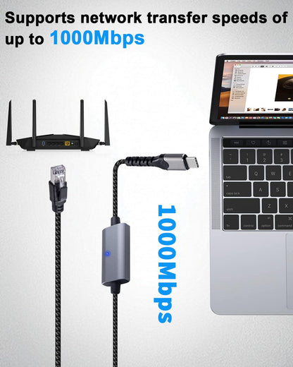 Duttek USB C to Ethernet Cable 6.6FT/2M, USB C to RJ45 Cord, Directly Connected, Gigabit LAN Network Compatible with Thunderbolt 3/4, MacBook Pro/Air, iPad Pro, iPhone 15 Series, Phone, Laptop, PC