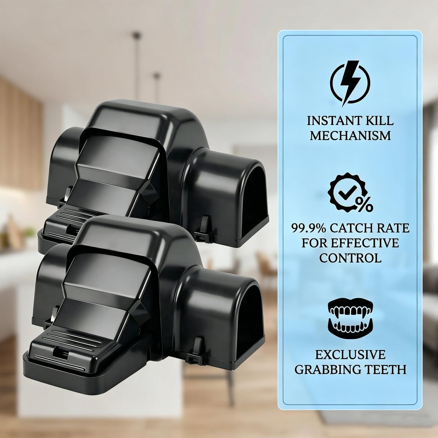 YFRENZICAL SafeSnap Professional Rat Trap, Black Plastic, Dual-Entry Design, Indoor and Outdoor Use, Pet and Child Safe Cover, 2 Pack, 99.9% Catch Rate