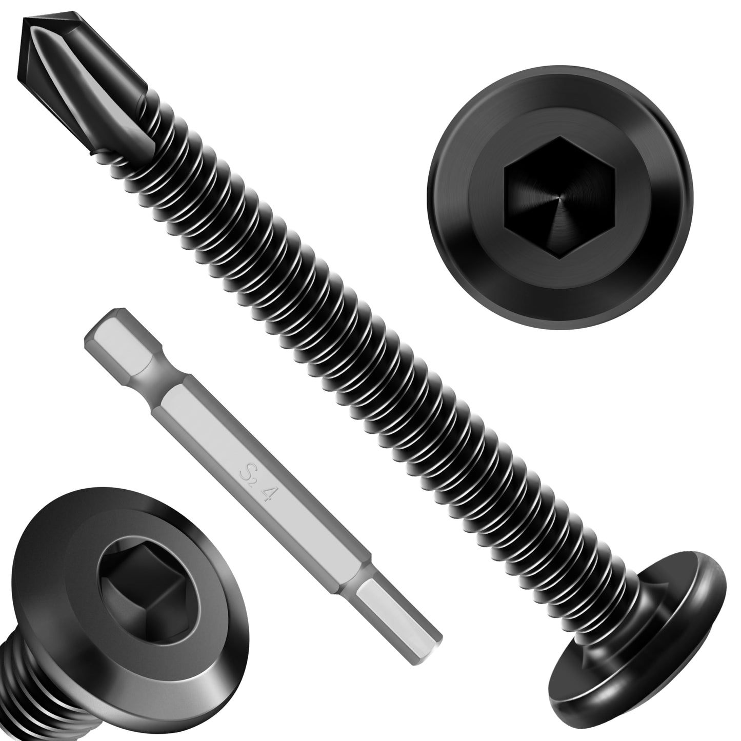 EASTPUK 100Pcs 10 x 2 Sheet Metal Screws, Stainless Steel Flat Head Socket Cap Self Drilling Screw, Allen Socket Drive Black Oxide, Self Tapping Screws with Drill Bit