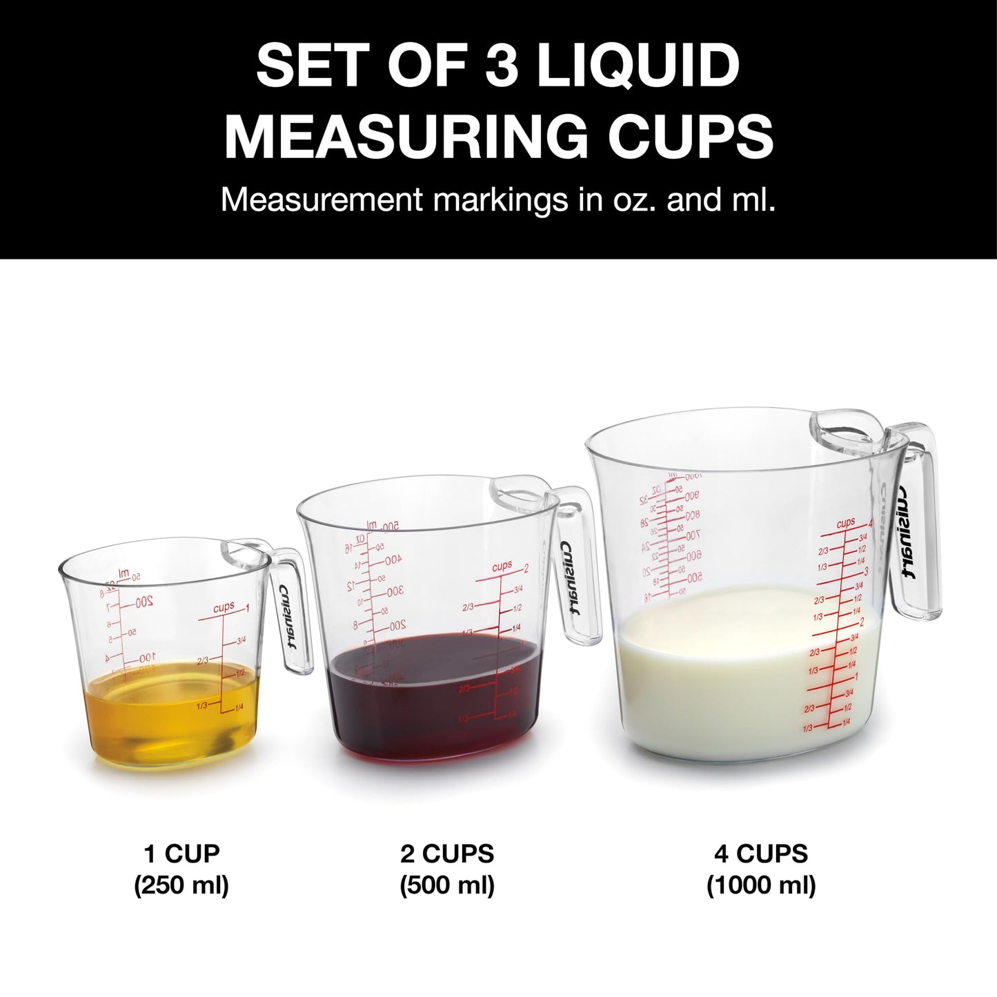 Cuisinart 3-Piece Nesting Liquid Measuring Cups, Includes 1, 2, and 4 Cup (CTG-00-3MCC)