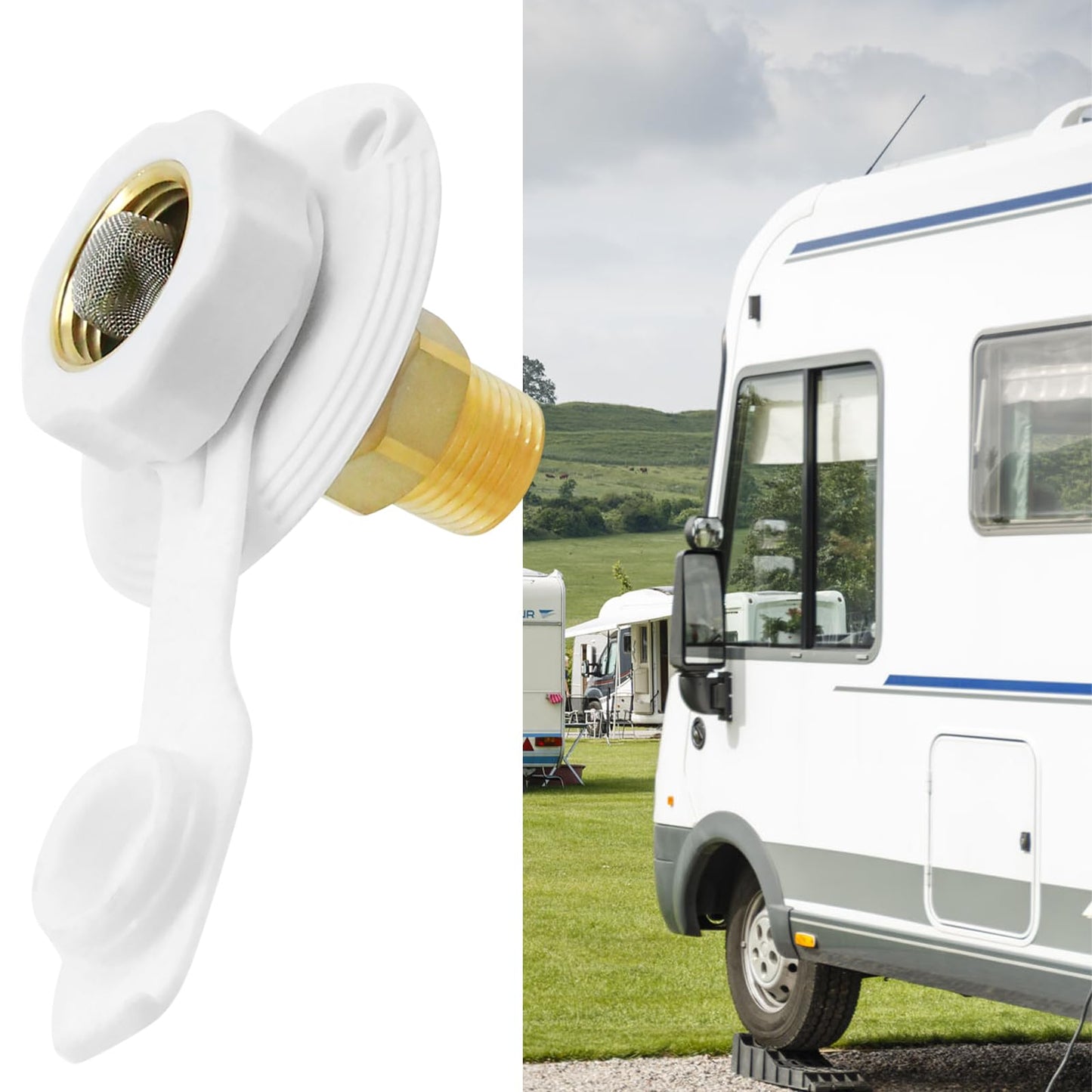 VIKKSAER RV Brass Water Inlet Connection Kit, 1/2" NPT Male with Check Valve, City Water Connection Inlet for RV Camper Motorhome Trailer Marine (6 Pieces)