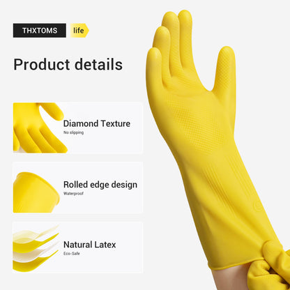 ThxToms 10 Pairs Rubber Cleaning Gloves, Reusable Household Dishwashing Gloves for Women Men, Kitchen and Bathroom Cleaning, Gardening, Pet Care, Extra Thickness, 20 Mil, 13", Heavy Duty, Non-Slip, L