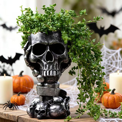 Skull Planter Gothic Home Decor, Cool Planters for Halloween Decorations Indoor/Outdoor Plants, Flower Pots, Plant Pots, Flower Pot, Plant Pot, Unique Statue Vase with Drainage(Tall Black Vases)
