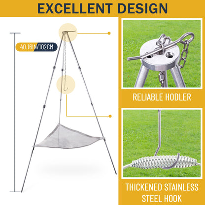 Portable Outdoor Fire Pit Camping Oven Tripod - New Upgraded Campfire Pit Collapsible Foldable Mesh Fire Pits Fireplace for Camping, Campfire, Patio, Backyard and Garden - Storage Bag Included