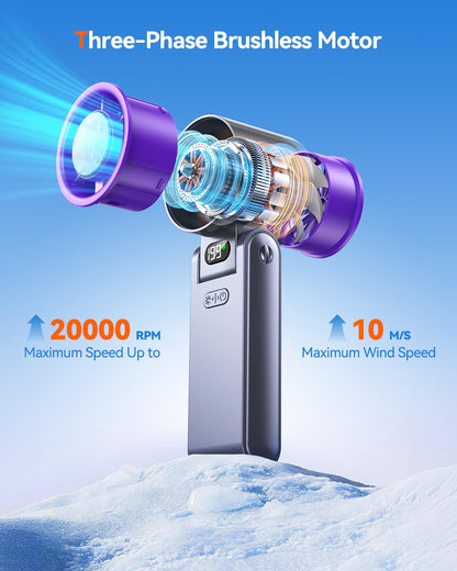 Portable Handheld Turbo Fan with Ice Cooler, 199 Speed Personal Fan,5500mAh Rechargeable,20H Cooling Time,20000 RPM Powerful Silent Motor, Summer Essential for Travel/Outdoor/Office, Grey Purple