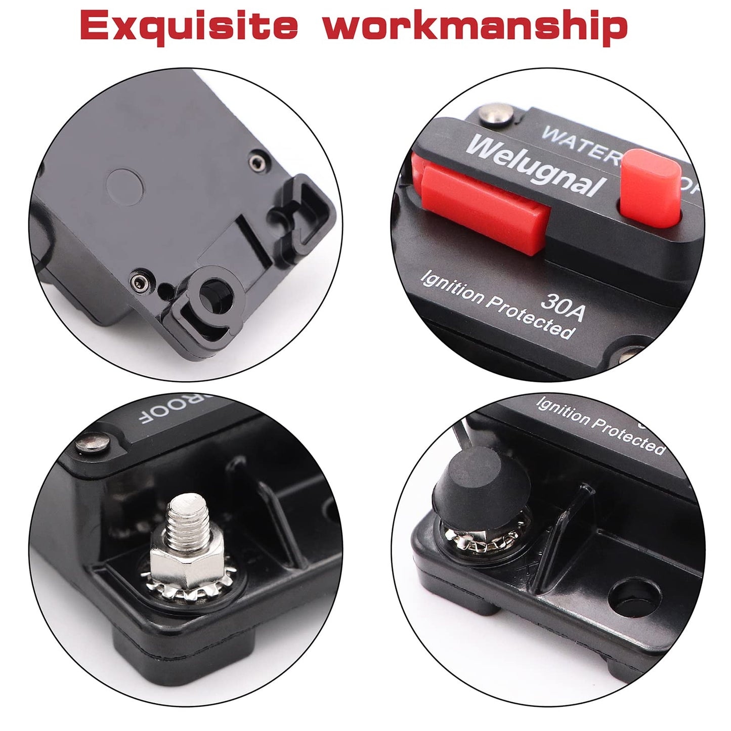 30 Amp Automotive Marine Circuit Breaker with Manual Reset Surface-Mount for Trolling Boat Motor Battery Thermal 12V-48V DC Waterproof