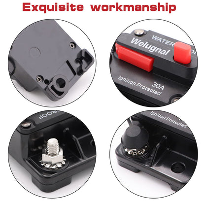30 Amp Automotive Marine Circuit Breaker with Manual Reset Surface-Mount for Trolling Boat Motor Battery Thermal 12V-48V DC Waterproof