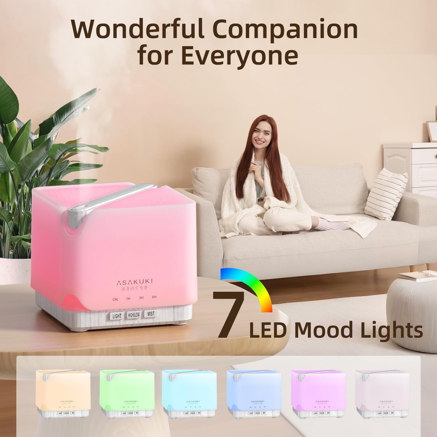 ASAKUKI 700 ml Essential Oil Diffuser, Multifunctional Ultrasonic Aromatherapy Fragrant Oil Vaporizer Humidifier with Timer, Auto-Off Safety Switch, and 7 LED Light Colors (White Wood)