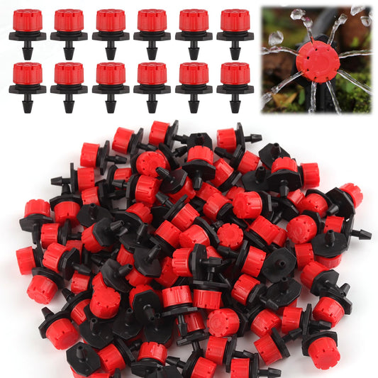 Rolcoassuns 200Pcs Adjustable Drip Irrigation Emitters, 1/4Inch Adjustable Micro Drip Irrigation System Watering Sprinklers Anti-Clogging Emitter Dripper Garden Supplies (Red)