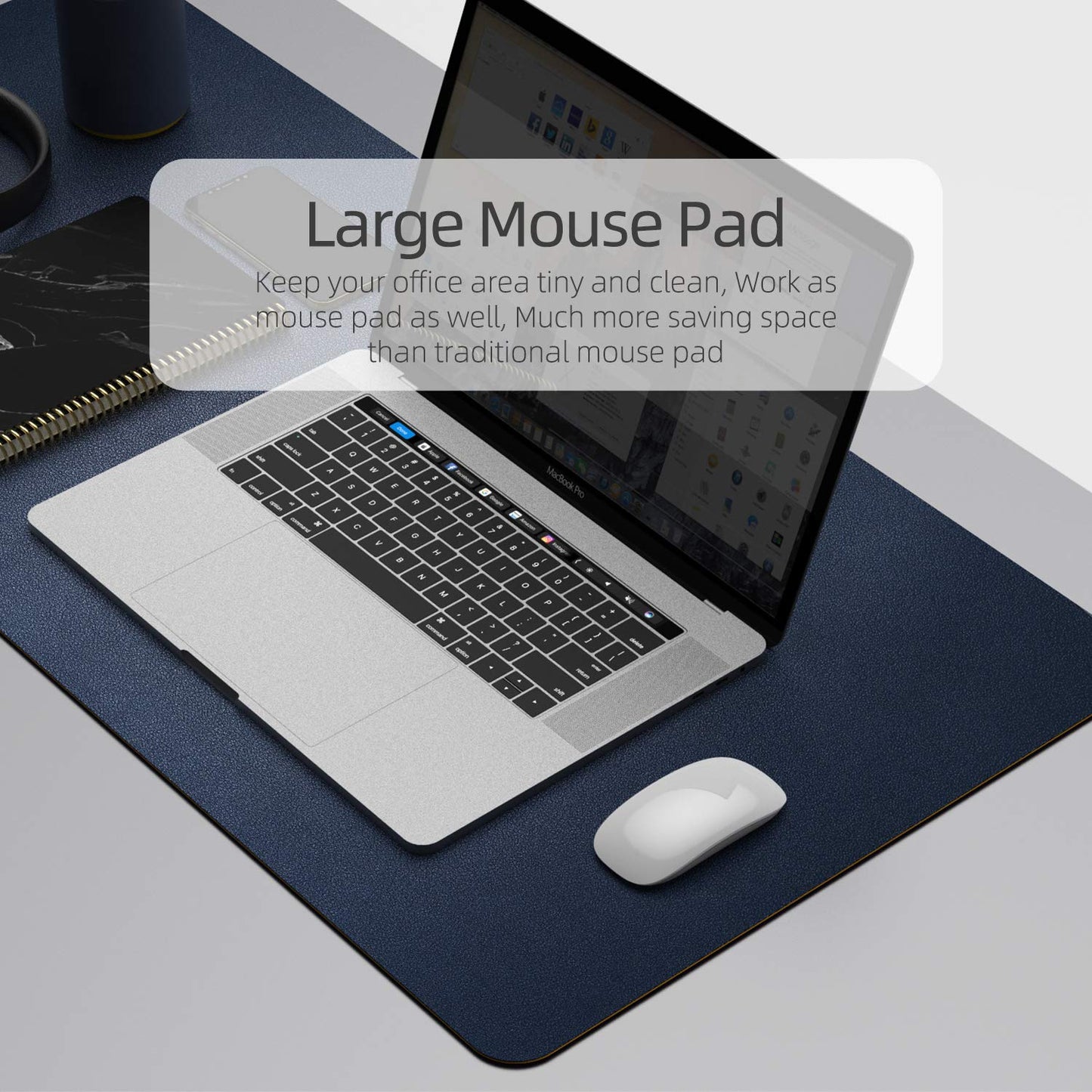 YSAGi Desk Mat, Mouse Pad,Waterproof Desk Pad,Large Mouse pad for Desk, Leather Desk Pad Large for Keyboard and Mouse,Dual-Sided Mouse Mat for Office and Home (31.5" x 15.7", Dark Tyrian Blue+Yellow)