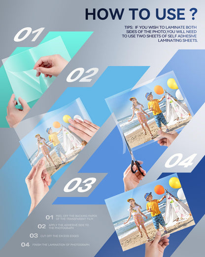 Uinkit Self-Adhesive Laminating Sheets, 4Mil 60 PCS 8.7 x 12.2 Inches Clear Self Sealing Laminating Sheets, Suitable for 8.5x11 inches Letter Size, No Machine Needed (8.7x12.2”-4Mil-60Sheets)