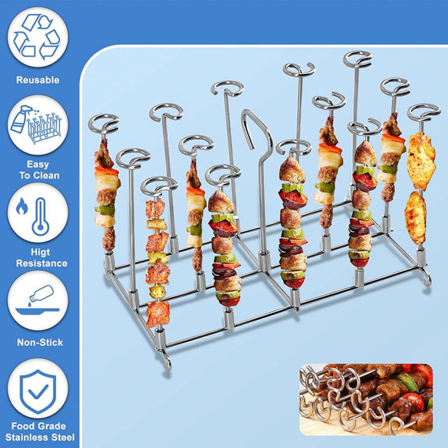 Skewer Stand, Air Fryer Rack Skewer Stand, Detachable Stainless Steel BBQ Skewers Rack Holder, Air Fryer Accessories Skewer Accessory, Compatible with DZ201 Foodi 8 Quart
