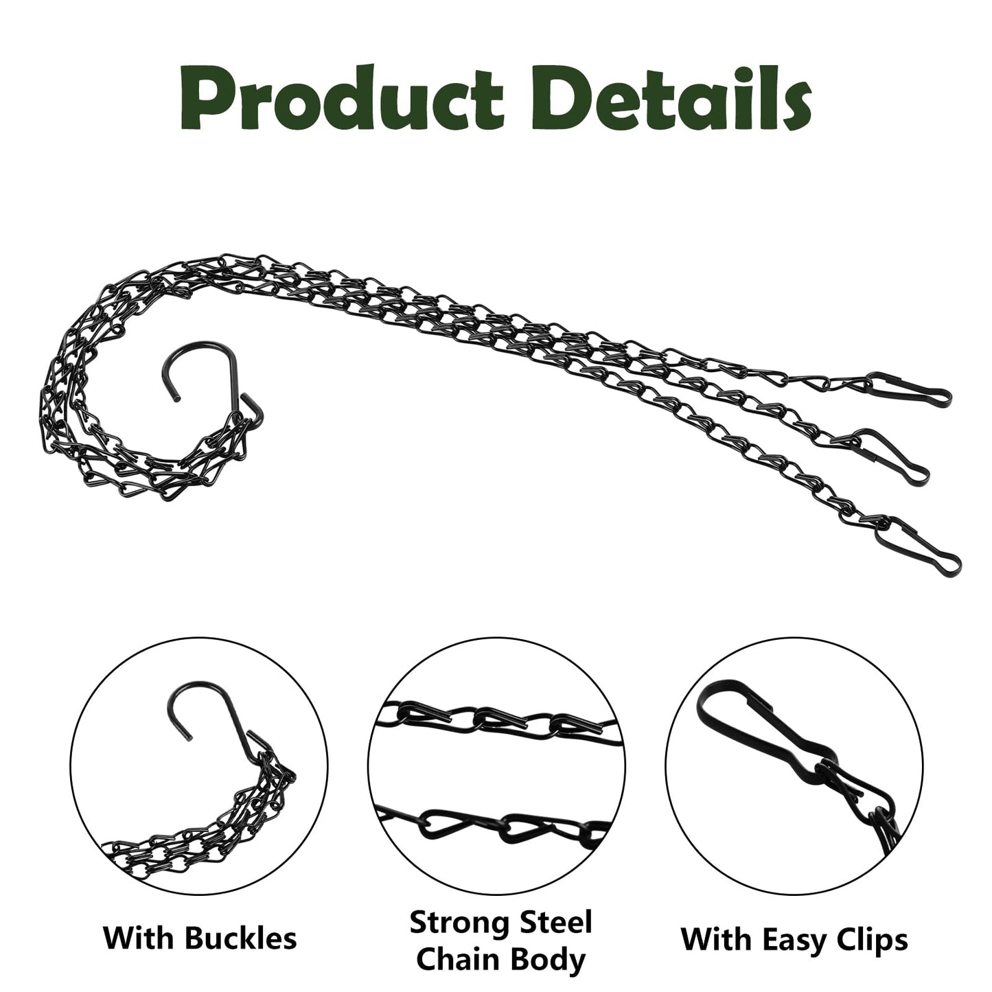 QTLCOHD 8 Pack 23 Inch Black Chain for Hanging Flower Plant Pot, Metal Planter Hangers with Hooks Clips for Bird Feeder, Lanterns and Indoor Outdoor Plant Garden Decorations