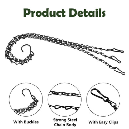QTLCOHD 8 Pack 23 Inch Black Chain for Hanging Flower Plant Pot, Metal Planter Hangers with Hooks Clips for Bird Feeder, Lanterns and Indoor Outdoor Plant Garden Decorations