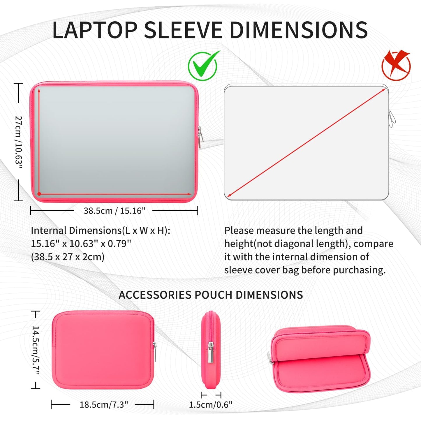 RAINYEAR 15.6 Inch Laptop Sleeve Case Soft Fluffy Lining Bag with Accessories Pouch, Compatible with 15.6" Dell HP ThinkPad Lenovo Asus Acer Samsung Notebook Chromebook (Bright Pink, Upgraded Version)
