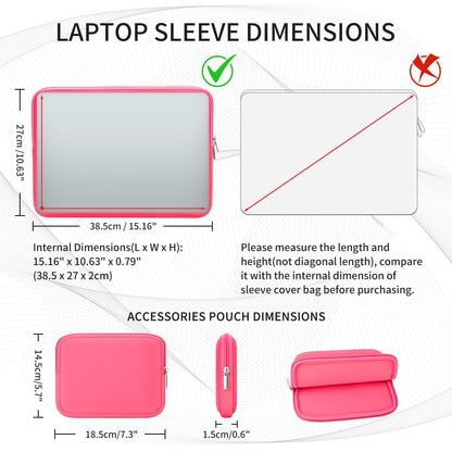 RAINYEAR 15.6 Inch Laptop Sleeve Case Soft Fluffy Lining Bag with Accessories Pouch, Compatible with 15.6" Dell HP ThinkPad Lenovo Asus Acer Samsung Notebook Chromebook (Bright Pink, Upgraded Version)