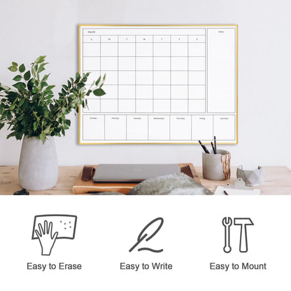 Aitakatta 3-in-1 Dry Erase Calendar for Wall with Gold Aluminum Frame, Magnetic Monthly & Weekly Calendar Whiteboard, Dry Erase Board for Wall, Hanging White Board for Decor/Memo(YL+ZL-Gold,4333)