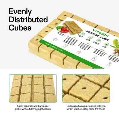 VIVOSUN 1.6" Rockwool Cubes, 112 Plugs Stonewool Starter Grow Cubes for Cuttings, Cloning, Plant Propagation, Seed Starting, Hydroponic Grow Media for Vigorous Plant Growth, 4 Sheets of 112 Plugs